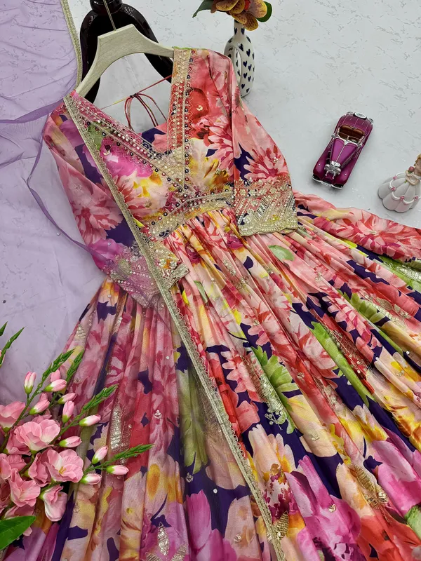 Multicolour_Chinon_Silk_Gown_For_Women