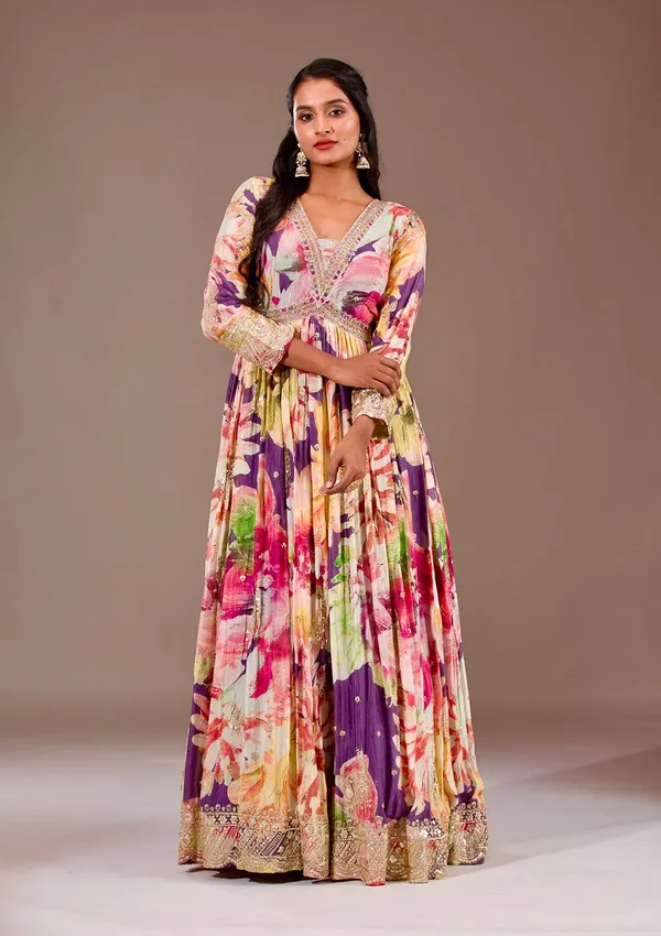 Multicolour_Chinon_Silk_Gown_For_Women