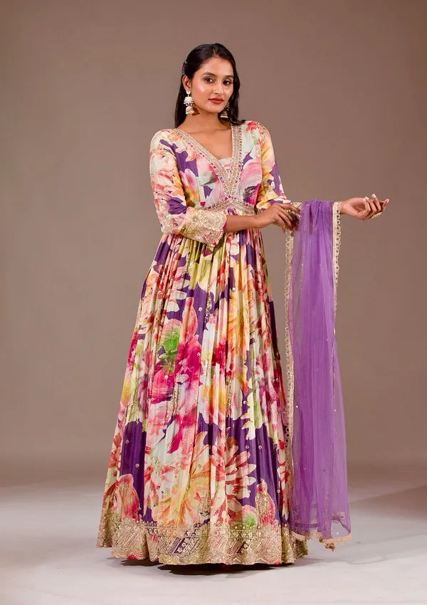 Multicolour_Chinon_Silk_Gown_For_Women