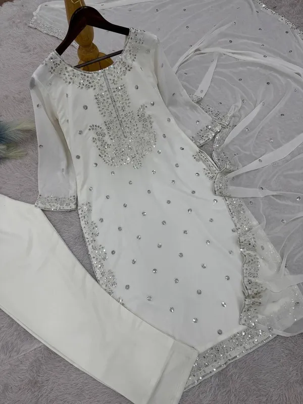 White_Georgette_Kurta_Set_For_Women
