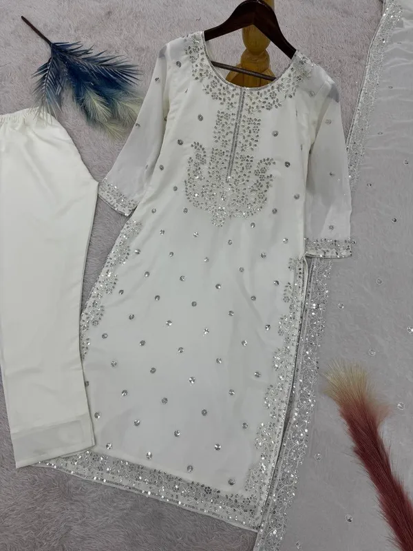 White_Georgette_Kurta_Set_For_Women