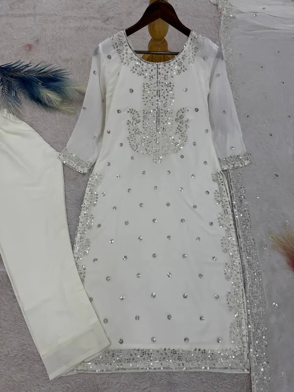 White_Georgette_Kurta_Set_For_Women