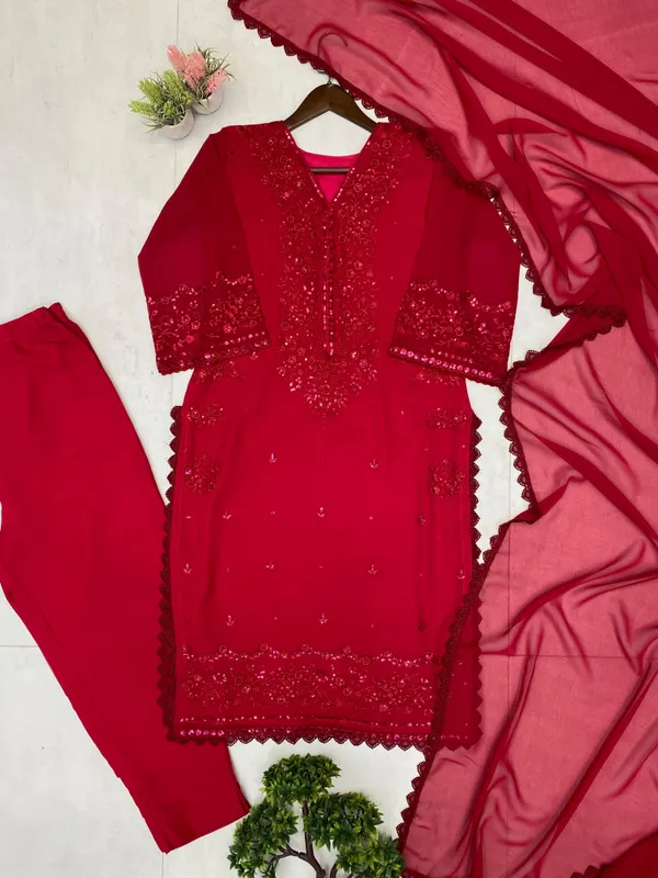 Red_Georgette_Kurta_Set_For_Women