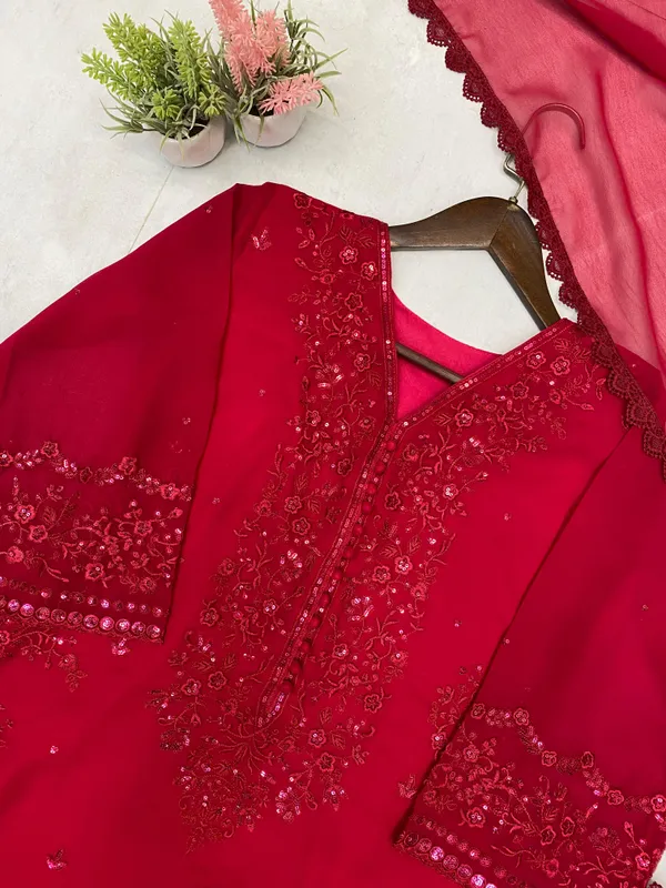 Red_Georgette_Kurta_Set_For_Women
