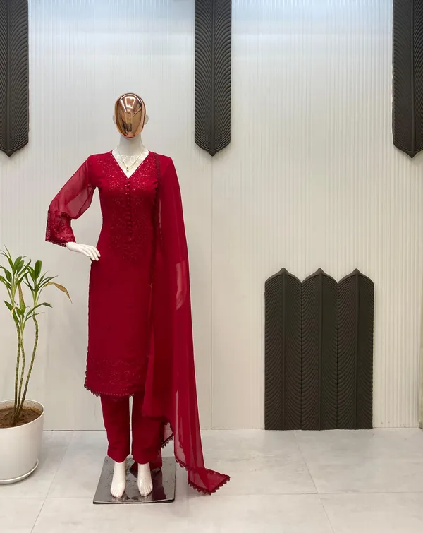 Red_Georgette_Kurta_Set_For_Women