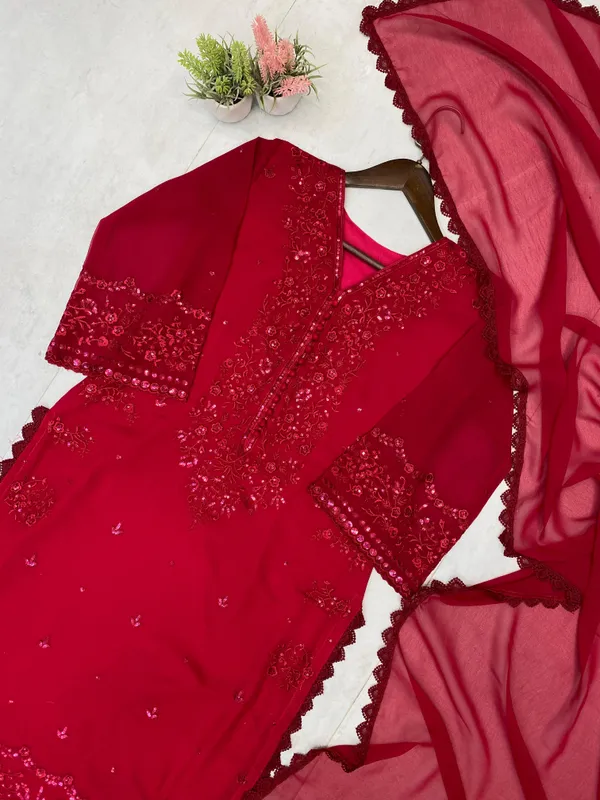 Red_Georgette_Kurta_Set_For_Women