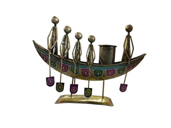 Multicolor_Metal,Ethnic_Boat_With_Paddlers