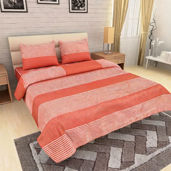 Light_Red_Cotton_Striped_King_Size_Double_Bedsheet_Set_With_2_Pillow_Covers
