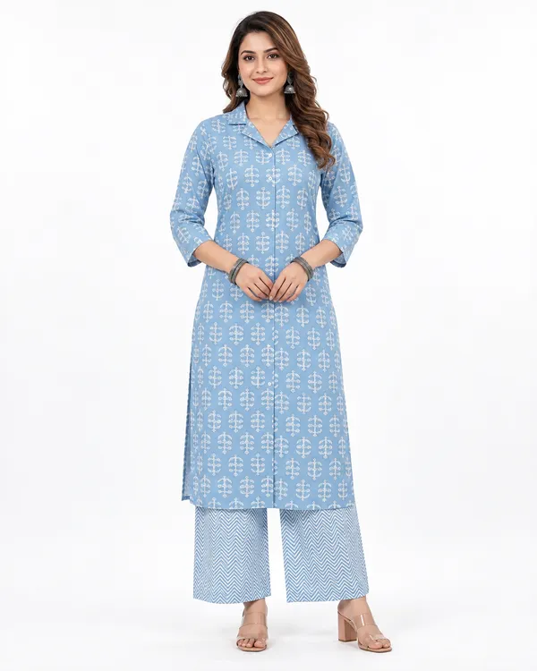 100%_Cotton_Light_Blue_Co-Ord_Set,_Designer_Printed_for_Festive,_Office,_Daily_Wear