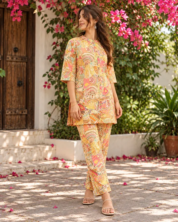 100%_Cotton_Peach_Co-Ord_Set,_Designer_Printed_for_Festive,_Office,_Daily_Wear