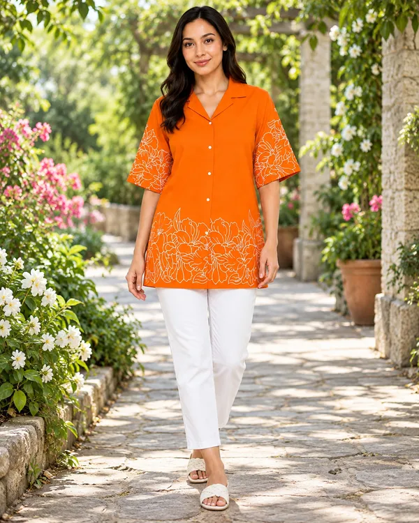100%_Cotton_Orange_Co-Ord_Set,_Designer_Printed_for_Festive,_Office,_Daily_Wear