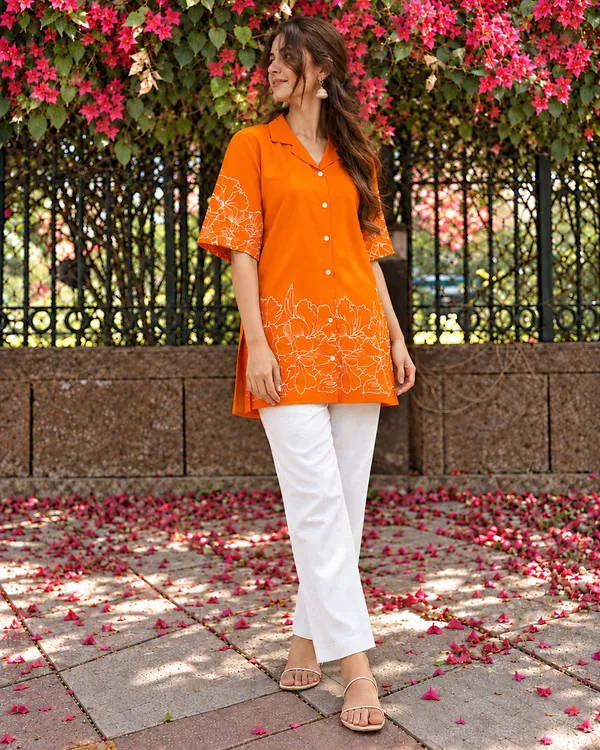 100%_Cotton_Orange_Co-Ord_Set,_Designer_Printed_for_Festive,_Office,_Daily_Wear