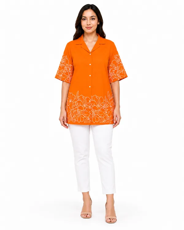 100%_Cotton_Orange_Co-Ord_Set,_Designer_Printed_for_Festive,_Office,_Daily_Wear