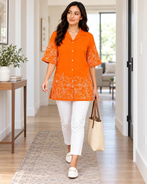 100%_Cotton_Orange_Co-Ord_Set,_Designer_Printed_for_Festive,_Office,_Daily_Wear