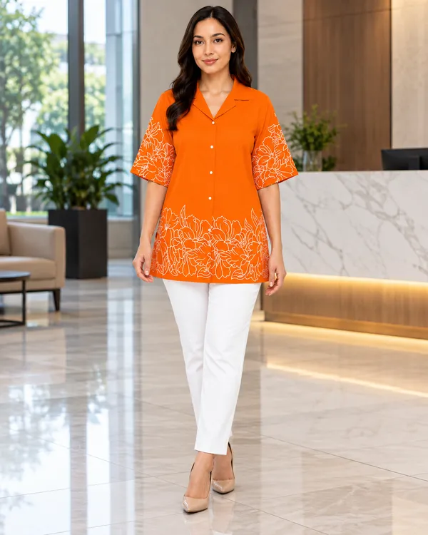 100%_Cotton_Orange_Co-Ord_Set,_Designer_Printed_for_Festive,_Office,_Daily_Wear
