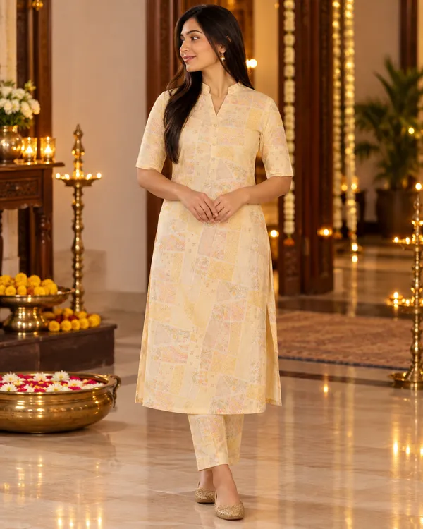 100%_Cotton_Beige_Co-Ord_Set,_Designer_Printed_for_Festive,_Office,_Daily_Wear