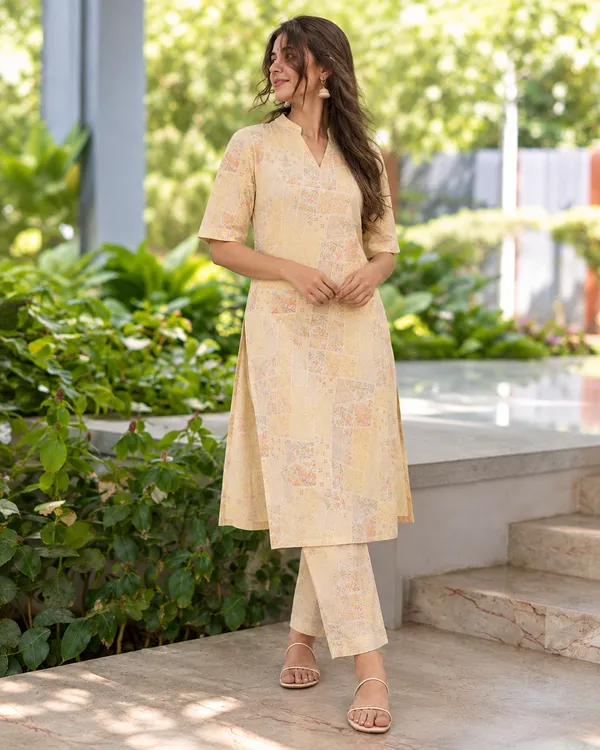 100%_Cotton_Beige_Co-Ord_Set,_Designer_Printed_for_Festive,_Office,_Daily_Wear
