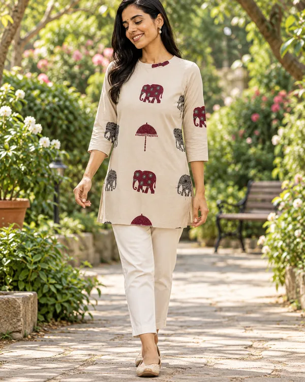 100%_Cotton_Beige_Co-Ord_Set,_Designer_Printed_for_Festive,_Office,_Daily_Wear