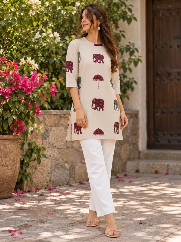 100%_Cotton_Beige_Co-Ord_Set,_Designer_Printed_for_Festive,_Office,_Daily_Wear