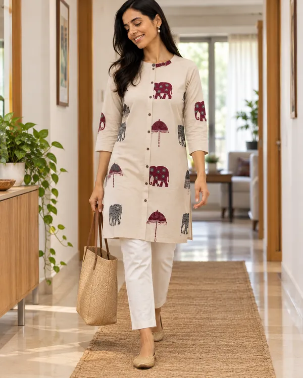 100%_Cotton_Beige_Co-Ord_Set,_Designer_Printed_for_Festive,_Office,_Daily_Wear