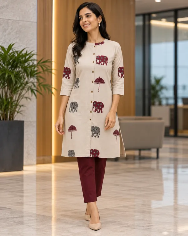 100%_Cotton_Beige_Co-Ord_Set,_Designer_Printed_for_Festive,_Office,_Daily_Wear