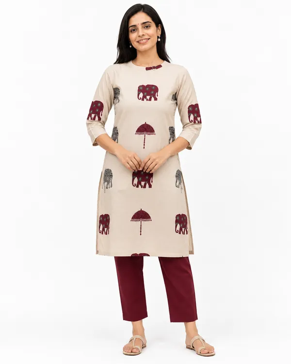 100%_Cotton_Beige_Co-Ord_Set,_Designer_Printed_for_Festive,_Office,_Daily_Wear