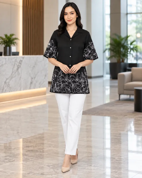 100%_Cotton_Black_Kurti_&_Pant_Set,_Designer_Floral_Printed_for_Festive,_Office,_Daily_Wear