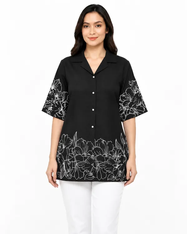 100%_Cotton_Black_Kurti_&_Pant_Set,_Designer_Floral_Printed_for_Festive,_Office,_Daily_Wear