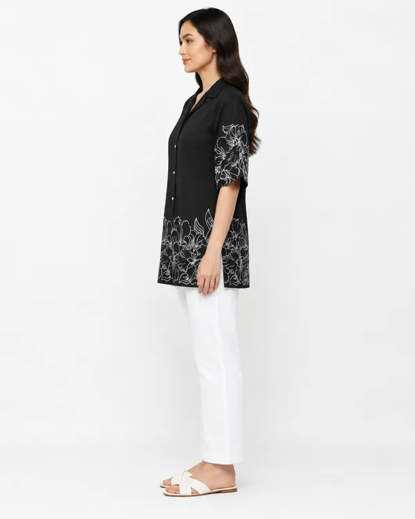 100%_Cotton_Black_Kurti_&_Pant_Set,_Designer_Floral_Printed_for_Festive,_Office,_Daily_Wear