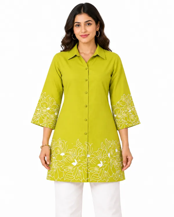 100%_Cotton_Lime_Kurti_&_Pant_Set,_Designer_Floral_Printed_for_Festive,_Office,_Daily_Wear