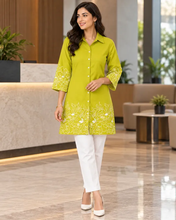 100%_Cotton_Lime_Kurti_&_Pant_Set,_Designer_Floral_Printed_for_Festive,_Office,_Daily_Wear