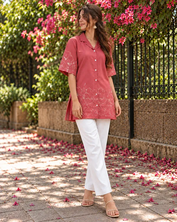 100%_Cotton_Pink_Kurti_&_Pant_Set,_Designer_Floral_Printed_for_Festive,_Office,_Daily_Wear