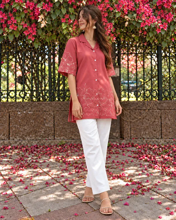 100%_Cotton_Pink_Kurti_&_Pant_Set,_Designer_Floral_Printed_for_Festive,_Office,_Daily_Wear