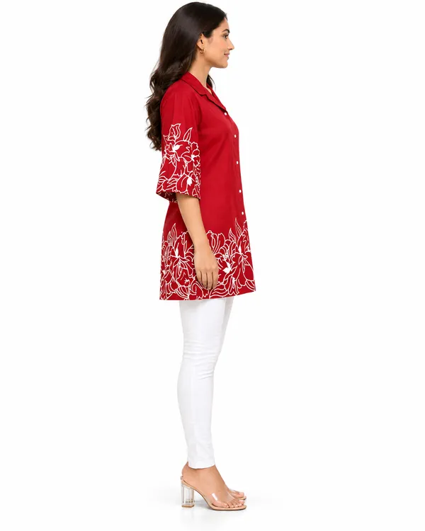 100%_Cotton_Red_Kurti_&_Pant_Set,_Designer_Floral_Printed_for_Festive,_Office,_Daily_Wear