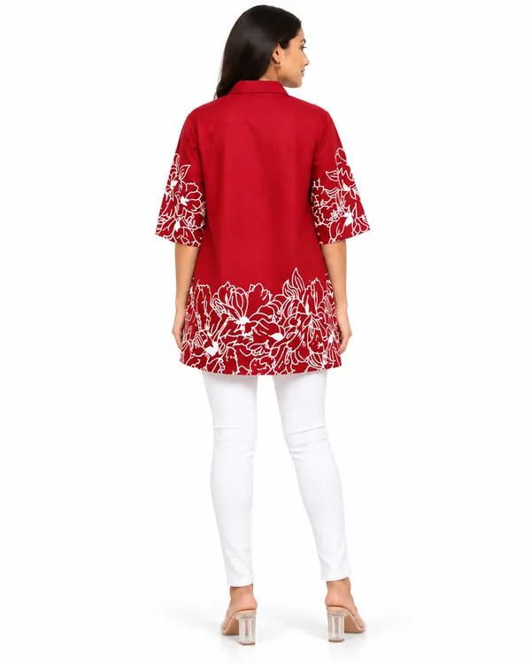 100%_Cotton_Red_Kurti_&_Pant_Set,_Designer_Floral_Printed_for_Festive,_Office,_Daily_Wear