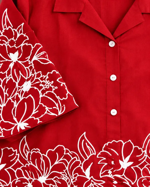 100%_Cotton_Red_Kurti_&_Pant_Set,_Designer_Floral_Printed_for_Festive,_Office,_Daily_Wear
