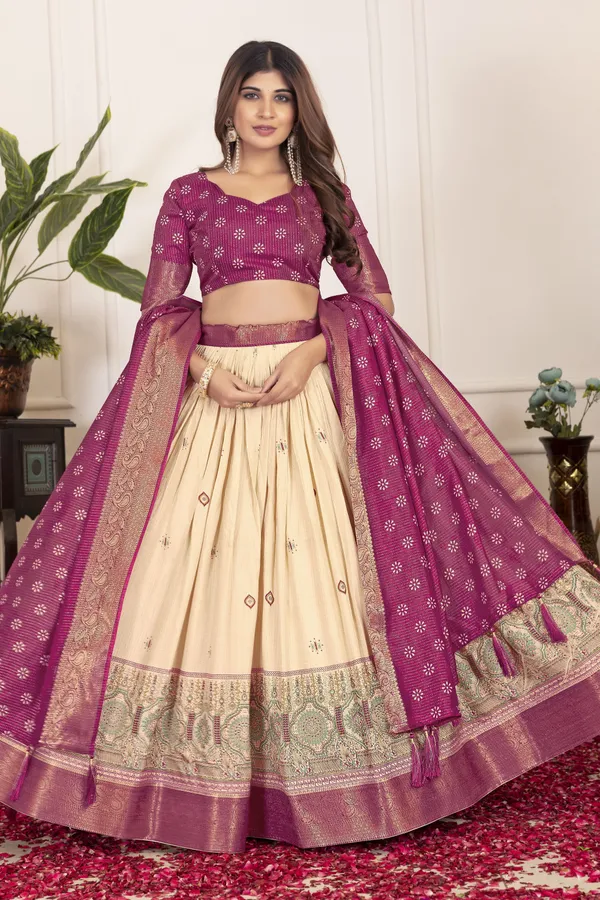 Purple_&_Beige_Art_Silk_&_Silk_Blend_Embroidered_&__Floral_Print_&_Geometric_Print_&_Digital_Print_Lehenga_Choli_For_Women