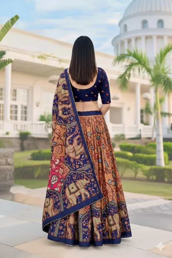 Designer_Rust_Figurative_Print_with_Border_Dola_Silk_Digital_Print_Festive_Lehenga_Choli_For_Women