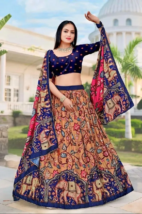 Designer_Rust_Figurative_Print_with_Border_Dola_Silk_Digital_Print_Festive_Lehenga_Choli_For_Women