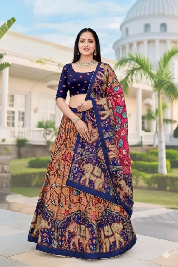Designer_Rust_Figurative_Print_with_Border_Dola_Silk_Digital_Print_Festive_Lehenga_Choli_For_Women