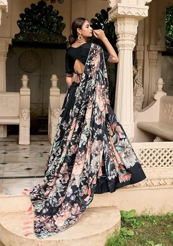 Designer_Black_Floral_Print_Dola_Silk_Digital_Print_Festive_Lehenga_Choli_For_Women