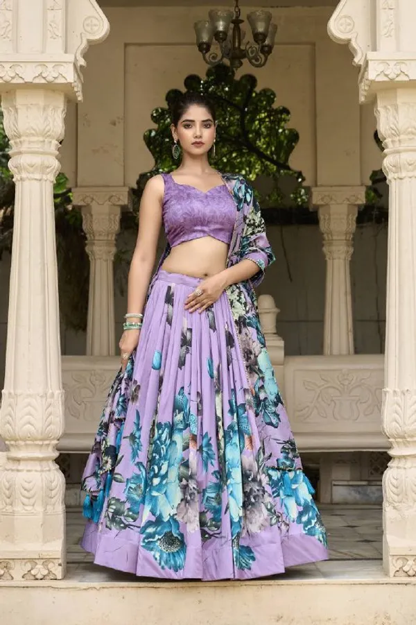 Designer_Lavender_Floral_Print_Dola_Silk_Digital_Print_Festive_Lehenga_Choli_For_Women
