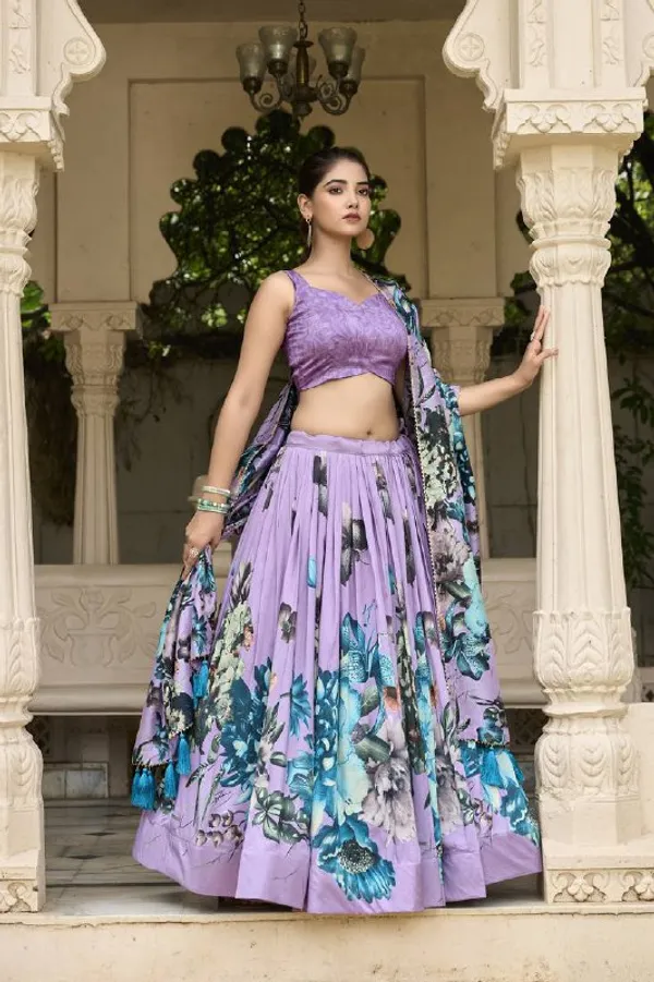 Designer_Lavender_Floral_Print_Dola_Silk_Digital_Print_Festive_Lehenga_Choli_For_Women
