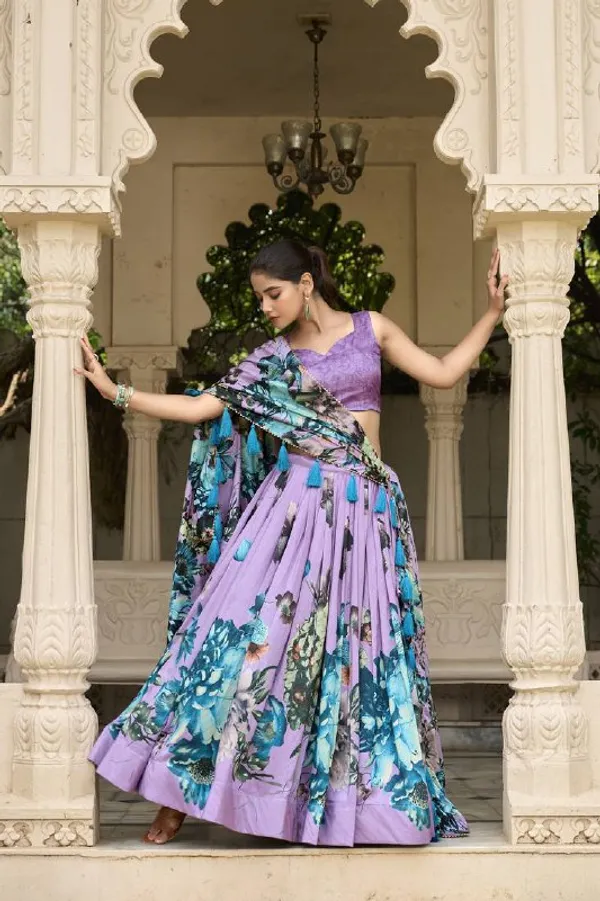 Designer_Lavender_Floral_Print_Dola_Silk_Digital_Print_Festive_Lehenga_Choli_For_Women