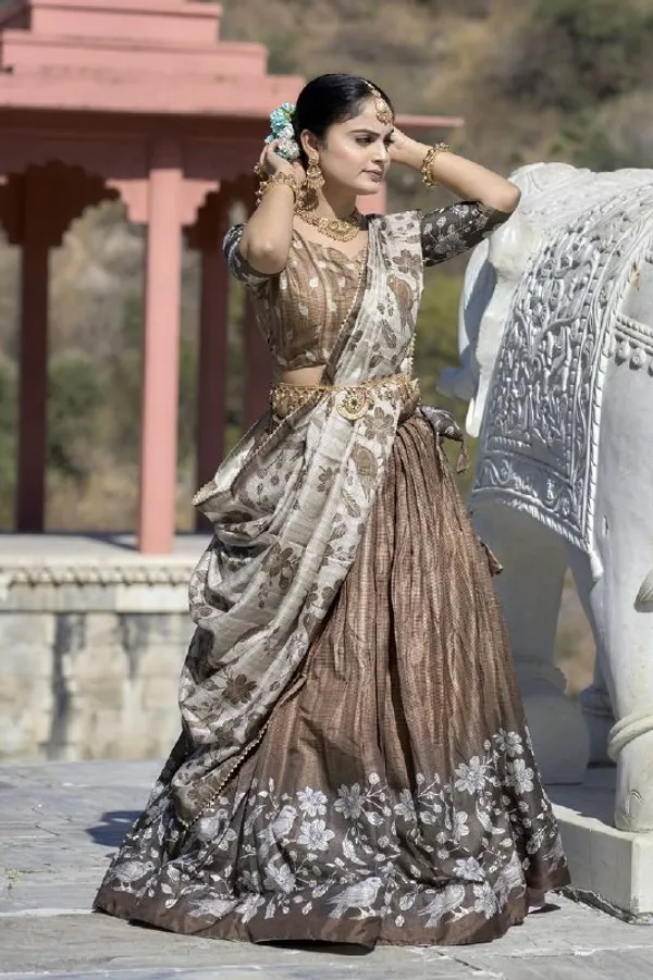 Designer_Brown_Floral_Border_Dola_Silk_Digital_Print_Festive_Lehenga_Choli_For_Women