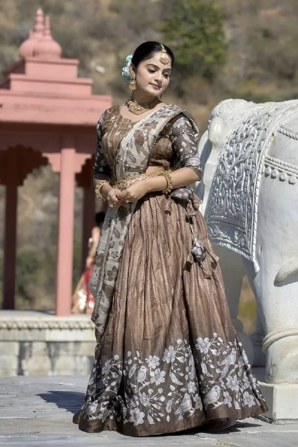 Designer_Brown_Floral_Border_Dola_Silk_Digital_Print_Festive_Lehenga_Choli_For_Women