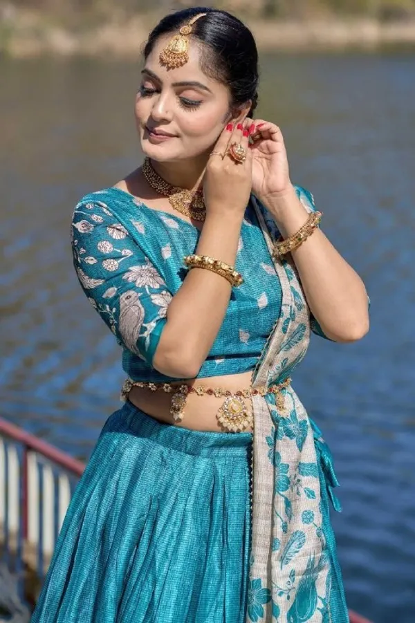 Designer_Teal_Floral_Border_Dola_Silk_Digital_Print_Festive_Lehenga_Choli_For_Women