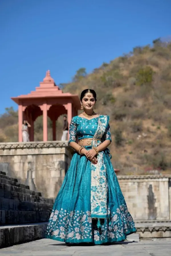 Designer_Teal_Floral_Border_Dola_Silk_Digital_Print_Festive_Lehenga_Choli_For_Women