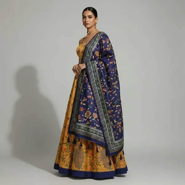 Designer_Mustard_Yellow_Figurative_Print_with_Border_Dola_Silk_Digital_Print_Festive_Lehenga_Choli_For_Women