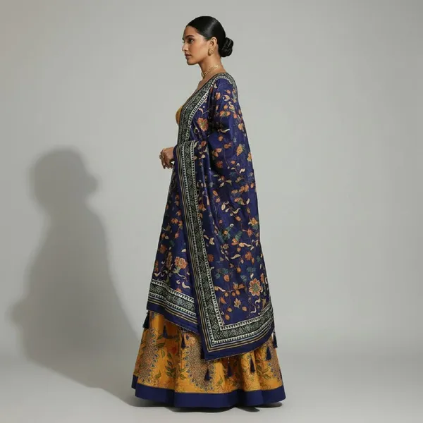 Designer_Mustard_Yellow_Figurative_Print_with_Border_Dola_Silk_Digital_Print_Festive_Lehenga_Choli_For_Women